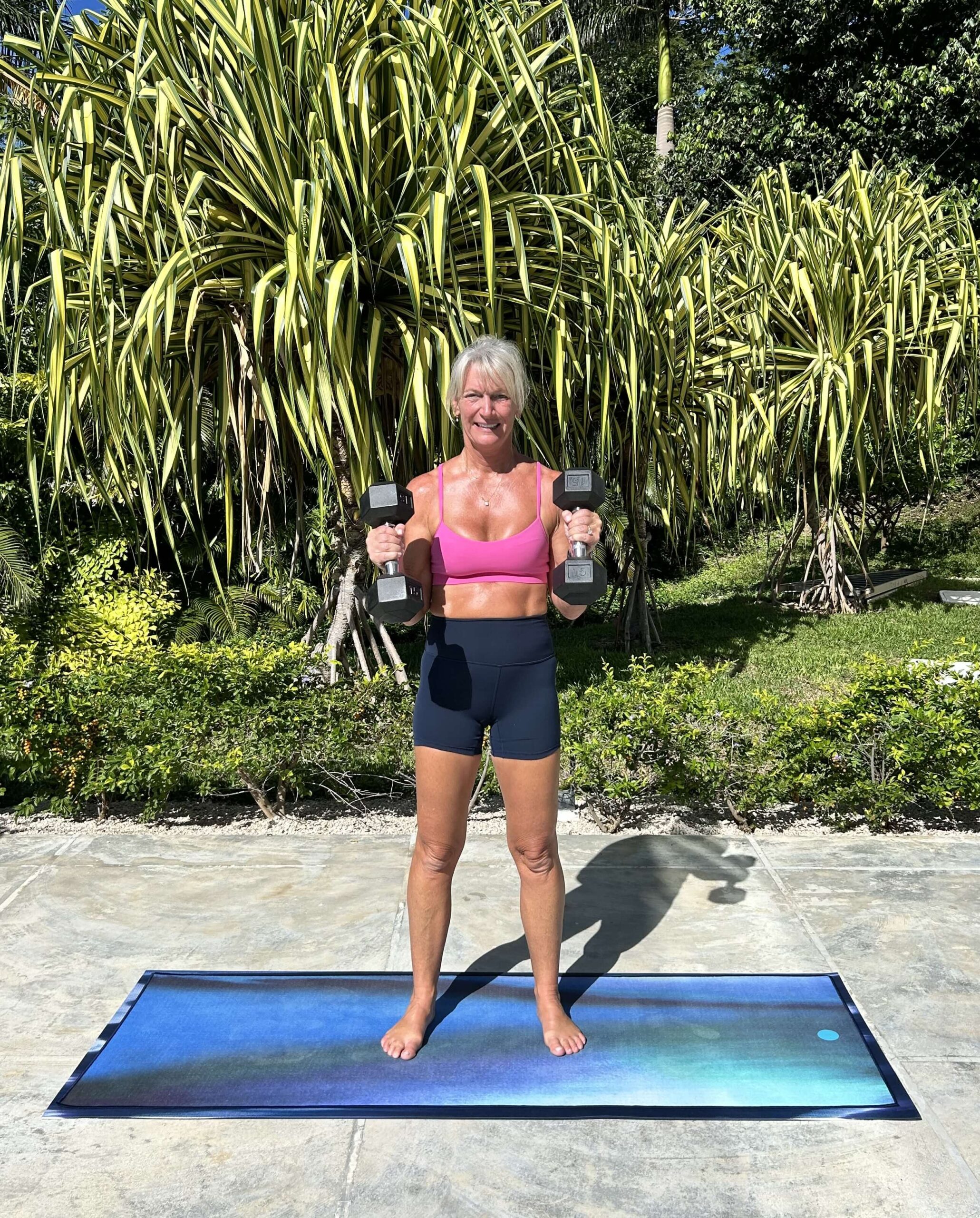 Paige strength training with dumbbells